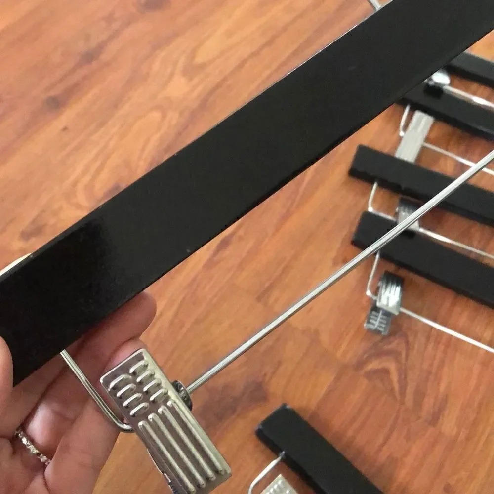 6 pc Black wood Pant hangers, silver chrome ￼